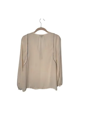 J. Crew Cream V-Neck Long Sleeve Peasant Top Blouse Tassel Trim Size 0 thumbnail 2