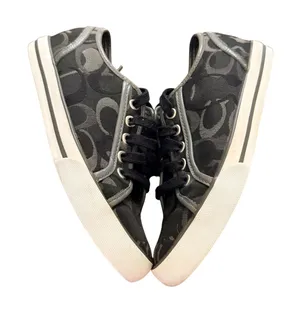 Coach Signature C Monogram Low Top Sneakers Black Grey Canvas Women Size 5‎ logo thumbnail 1