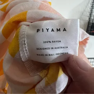 Piyama Checkered Pajama Shirt M Pink‎ Yellow White Button Down 100% Rayon Bali thumbnail 4