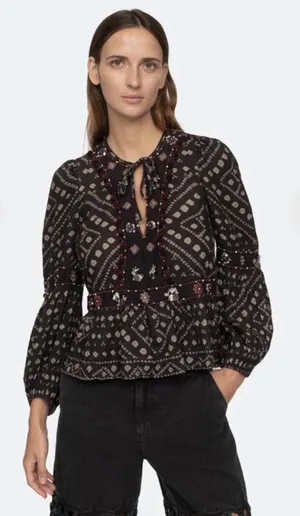 Sea New York Maja Top Cotton Size XS Boho Peplum Embellished thumbnail 1