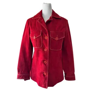 Vintage ‘70s Red Suede Button Front Collared Jacket Size XXS thumbnail 3