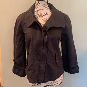LOFT Dark Charcoal Gray Linen Cotton Lightweight Jacket Women’s XS Extra Small thumbnail 4