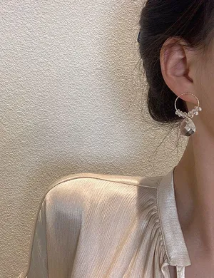 Women's Clear Crystal Teardrop Dangle Drop Hoop Earrings thumbnail 5