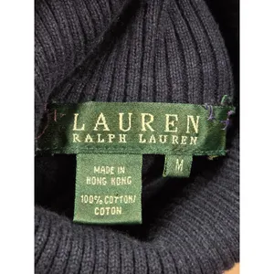 Lauren Ralph Lauren LRL Navy Blue Ribbed Stretch Women's Turtleneck Shirt Medium thumbnail 3