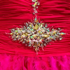 Mac Duggal Hot Pink Feather Mini Dress Beaded Sequin Strapless Prom Party Size 0 thumbnail 11