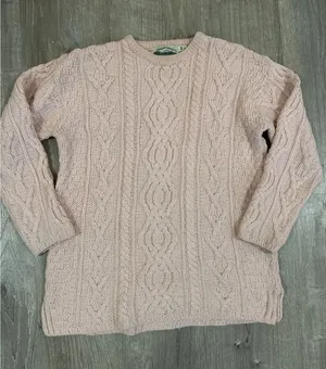 Aran Crafts Sweater Women M Pink Merino Wool Fisherman Cable Knit Ireland * thumbnail 1
