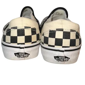 Vans cream and black canvas checkered sneakers thumbnail 6
