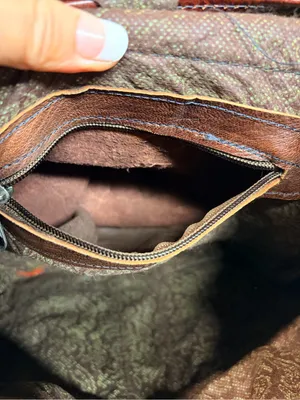 Vintage Vrai Cuir Leather‎ Tapestry Backpack - Boho Moroccan Handcrafted Bag thumbnail 4