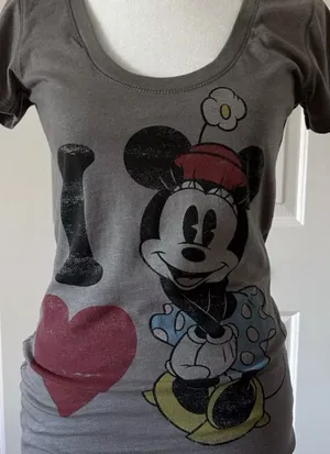Disney Vintage 'I Love Minnie Mouse' Distressed Gray V-neck Graphic Short Sleeve T-shirt thumbnail 2