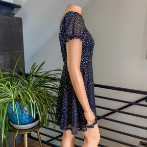 Altar'd State Black White Polka Dot Fit & Flare Puff Sleeve Mini Dress - Large thumbnail 6