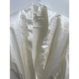 Vintage 90s Ivory Satin Bridal Peignoir Set Robe & Slip Floral Lace Pearl S thumbnail 4