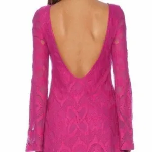 Nightcap Mini Dress Large Pink‎ Lace Open Back Bell Sleeve Boho Boatneck New NWT thumbnail 5