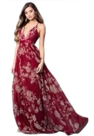 Ever After Red Floral Sleeveless V-Neck Open Back Maxi Dress NWT Size S thumbnail 1
