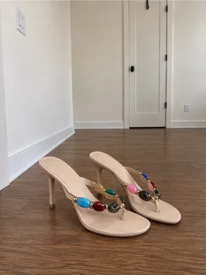 Multicolor Beaded Nude Stiletto Sandals thumbnail 3