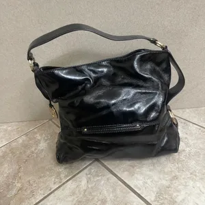 Michael Kors Black Patent Leather‎ Satchel Shoulder Bag Designer Purse EUC thumbnail 7