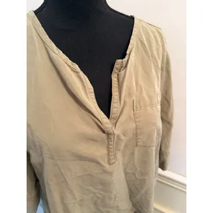 Multiples Olive Green Modal V-Neck Drab Henley Blouse 3/4 Sleeve Popover Boho thumbnail 3