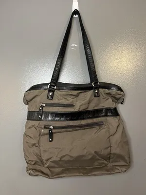 Highway Tote Bag Womens Large Brown Canvas Faux Leather Shoulder Crossbody Zip thumbnail 2