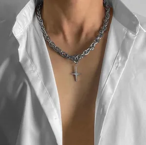 Titanium Steel Cross Star Pendant Necklace for Men Women, Punk Hip Hop Necklace thumbnail 1