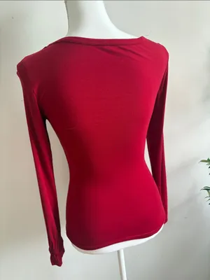Amazon Long Sleeve Henley V-Neck Top - Red thumbnail 3