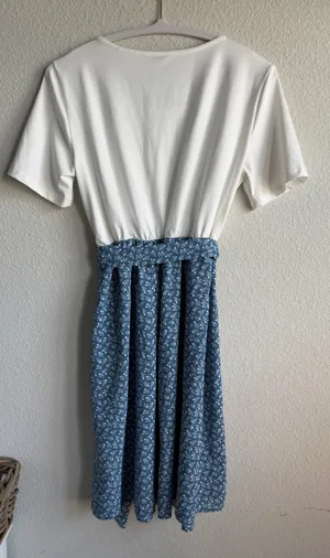 Blue Floral Tie Waist Maternity-Friendly Dress Size M thumbnail 7