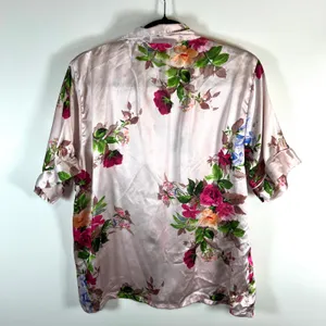 Blush Brides Co.‎ Women's Size L Floral Satin Pajama Top Short Sleeve Button Up thumbnail 6