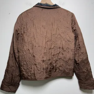 Due Per Due Women 100% SILK Chore Jacket L Brown Reversible Quilted‎ Embroidered thumbnail 8