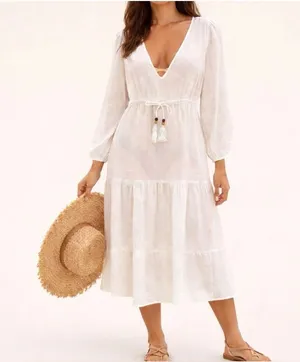✨Joie White Sheer Beach Cover Up Tassel Tie Midi Dress‎ Small Boho✨ thumbnail 1
