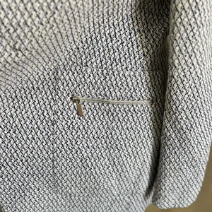 Zara Navy & Ecru Long Jacquard Blazer Jacket With Zipped Pockets Sz M Career Euc thumbnail 6