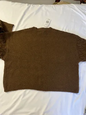 Double Zero Chocolate Brown Cable Crewneck Sweater thumbnail 6
