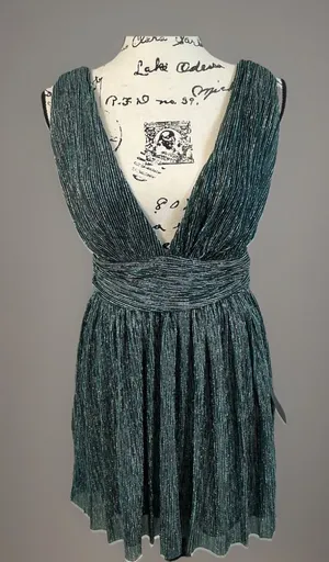 NWT Lulus Ailey Gold and Teal Blue Skater Dess V Neck Sleeveless Party Cocktail‎ thumbnail 1