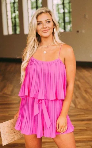 Pink Pleated Romper thumbnail 1
