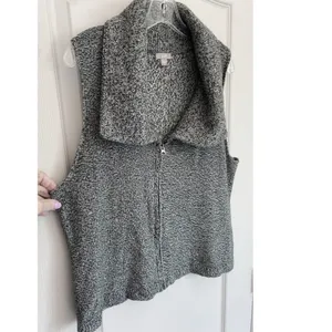 J. Jill Womens B&W Marled Full Zip‎ Shawl Collar Sleeveless Sweater Vest Large thumbnail 3