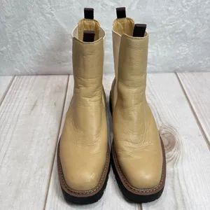 Sam Edelman Combat Boots Laguna Chelsea Waterproof Tan Leather Chunky Heel thumbnail 5