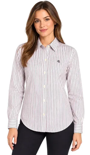 Lauren Ralph Lauren Womens Large Non-Iron Pink Black Striped Button Down Shirt thumbnail 1