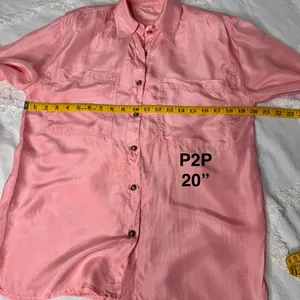 Vintage 100% Silk Blouse Button Down‎ Light Pink Sz Medium 90's Shoulder Pads thumbnail 4