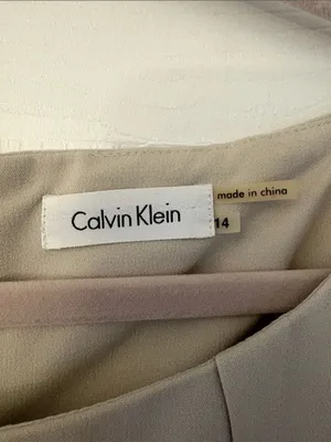 Calvin Klein Beige Pleated Neck Sheath Dress 14 Workwear Office Business Casual thumbnail 2