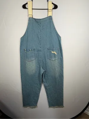 Women’s Denim Overalls Size M Light Wash Distressed Cropped Baggy Utility thumbnail 5