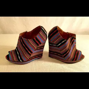 Charlotte Russe Black Colorful Wedge Heel Aztec Open Toe Shoes Women Sz 6 thumbnail 4