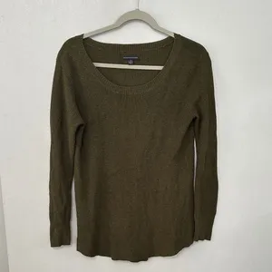 American Eagle Womens Sweater Olive Green Ribbed Knit Scoop Neck Medium thumbnail 2