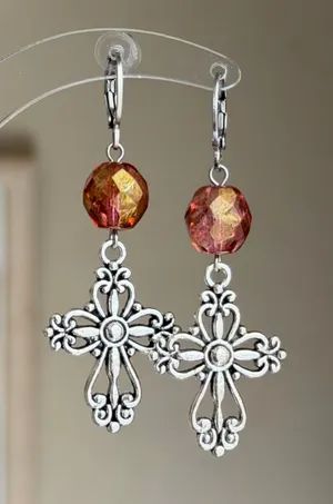 Handmade vintage antique goth cross earrings✝️ thumbnail 1