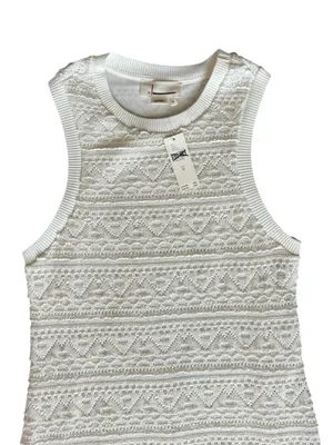 By Anthropologie Textured Knit Crochet Sleeveless Ivory Mini Dress Size M NWT thumbnail 3