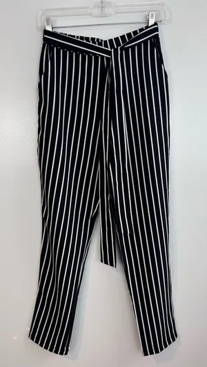 NWT Have Los Angles Black & White Striped Belted Lightweight Pull on Pants Small thumbnail 1