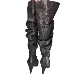 Y2K Black Cape Robbins rhinestones Knee high boots sz 7.5 thumbnail 4