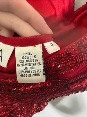 Scala 48608 Beaded V-neck Red Sequin Open Back Silk Mini Dress Size 4 thumbnail 5