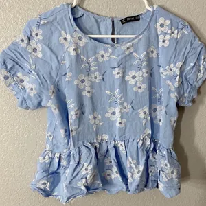 Shein Floral Peplum Short Sleeve Blouse Top thumbnail 2