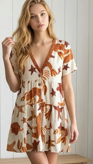 Farm Rio Lobster Sky button down front mini dress sz S (PP) thumbnail 1