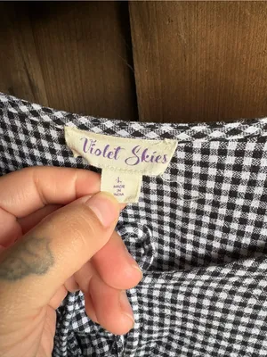 Violet Skies Cottagecore Black and White Gingham Dress thumbnail 5