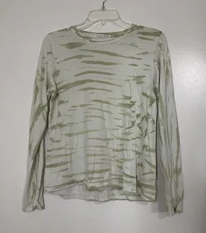 Reformation Jeans Green zebra stripe long sleeve lightweight cotton shirt Small thumbnail 1