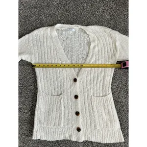 Nine West cream v-neck ribbed knit long sleeve button front cardigan sweater S thumbnail 7