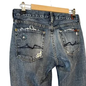 7 For All Mankind boot cut distressed bejeweled denim jeans Excellent Like New! thumbnail 12